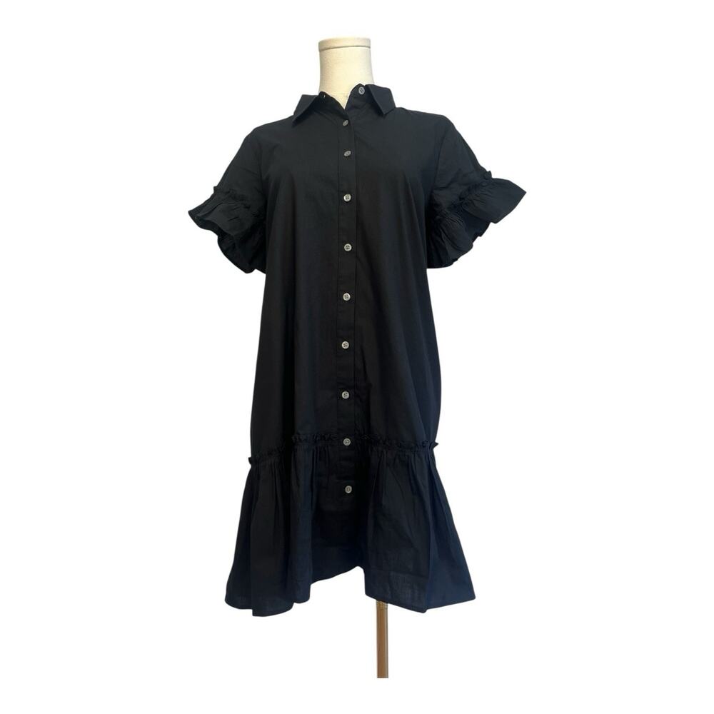 NWT J Crew Factory Ruffle Sleeve Mini Shirt Dress Size 6 in Black